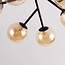 Plafondlamp Leon in zwart met amber glas, 6-lichts
