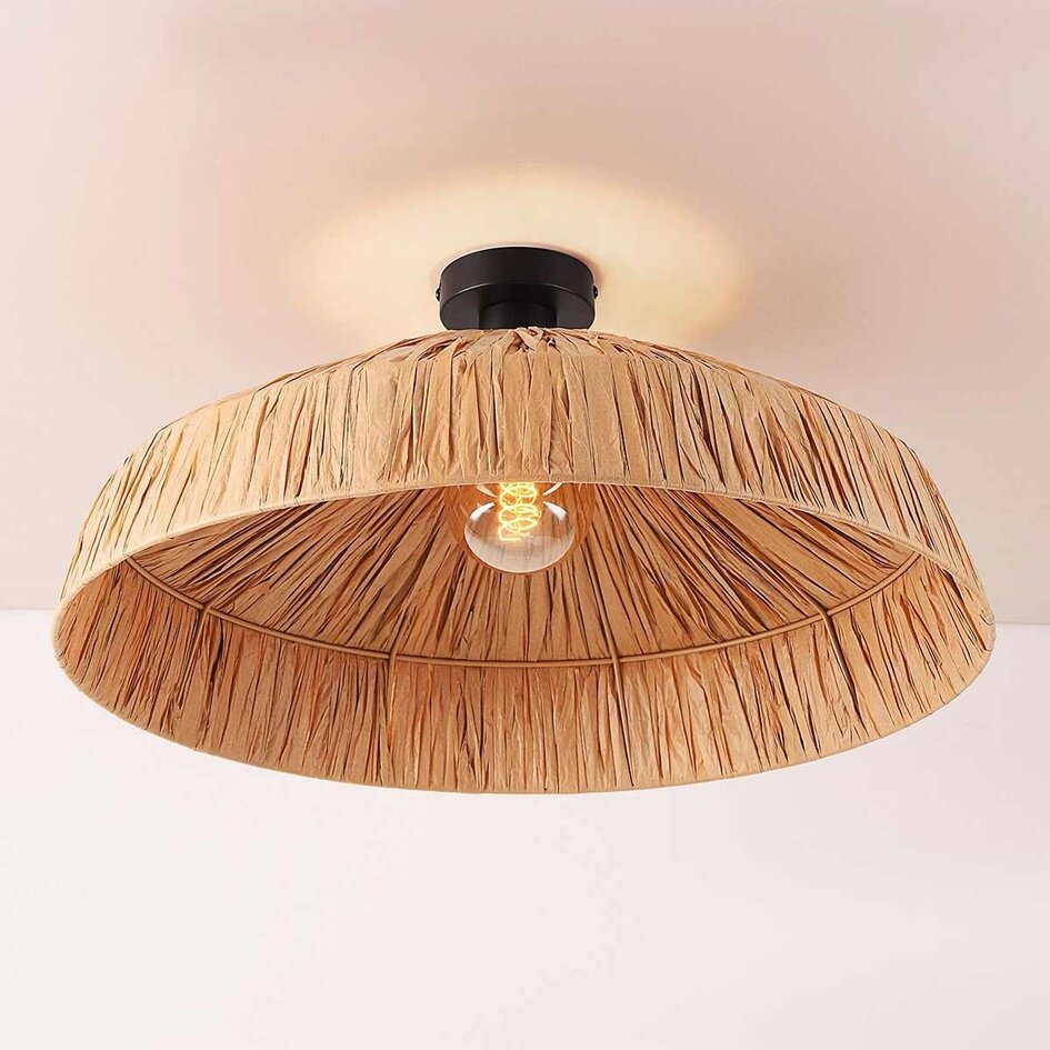 Boho plafondlamp Baro van natuurlijk raffiapapier Ø58