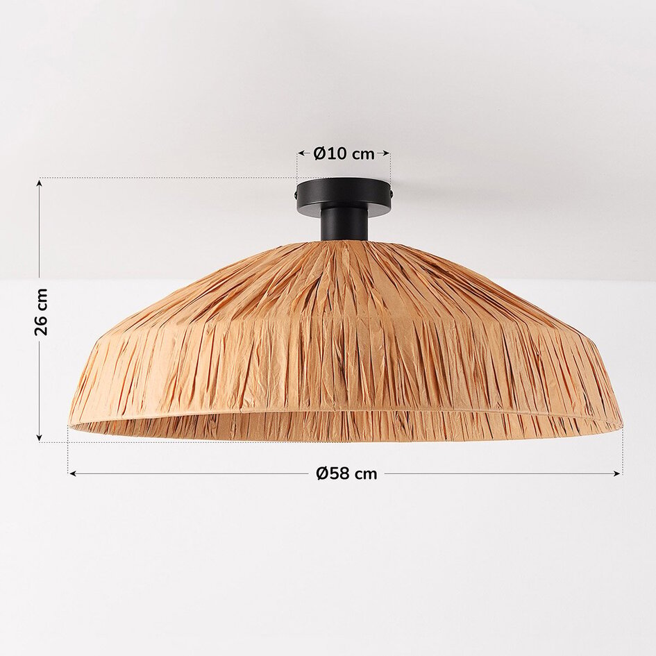Boho plafondlamp Baro van natuurlijk raffiapapier Ø58