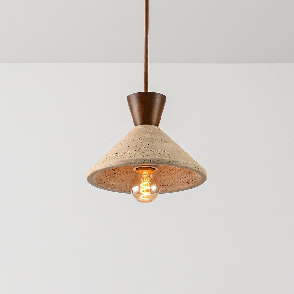 Japandi hanglamp Mara van travertin (natuursteen) en hout