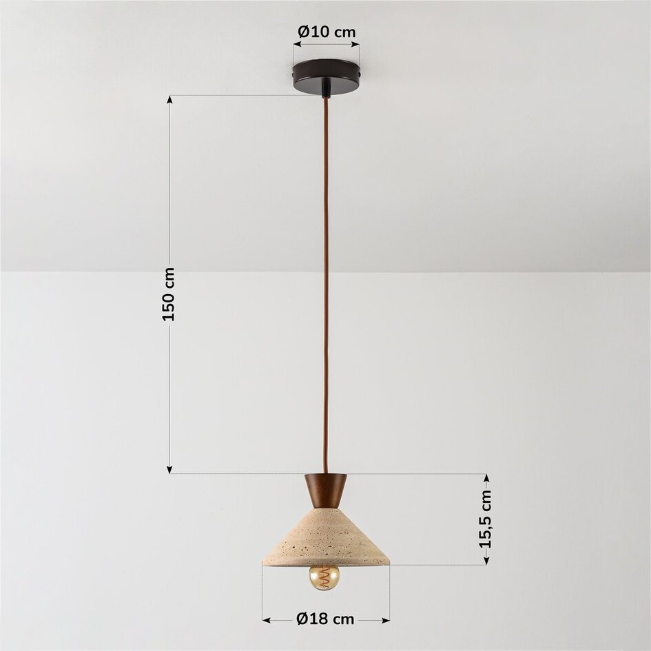 Japandi hanglamp Mara van travertin (natuursteen) en hout