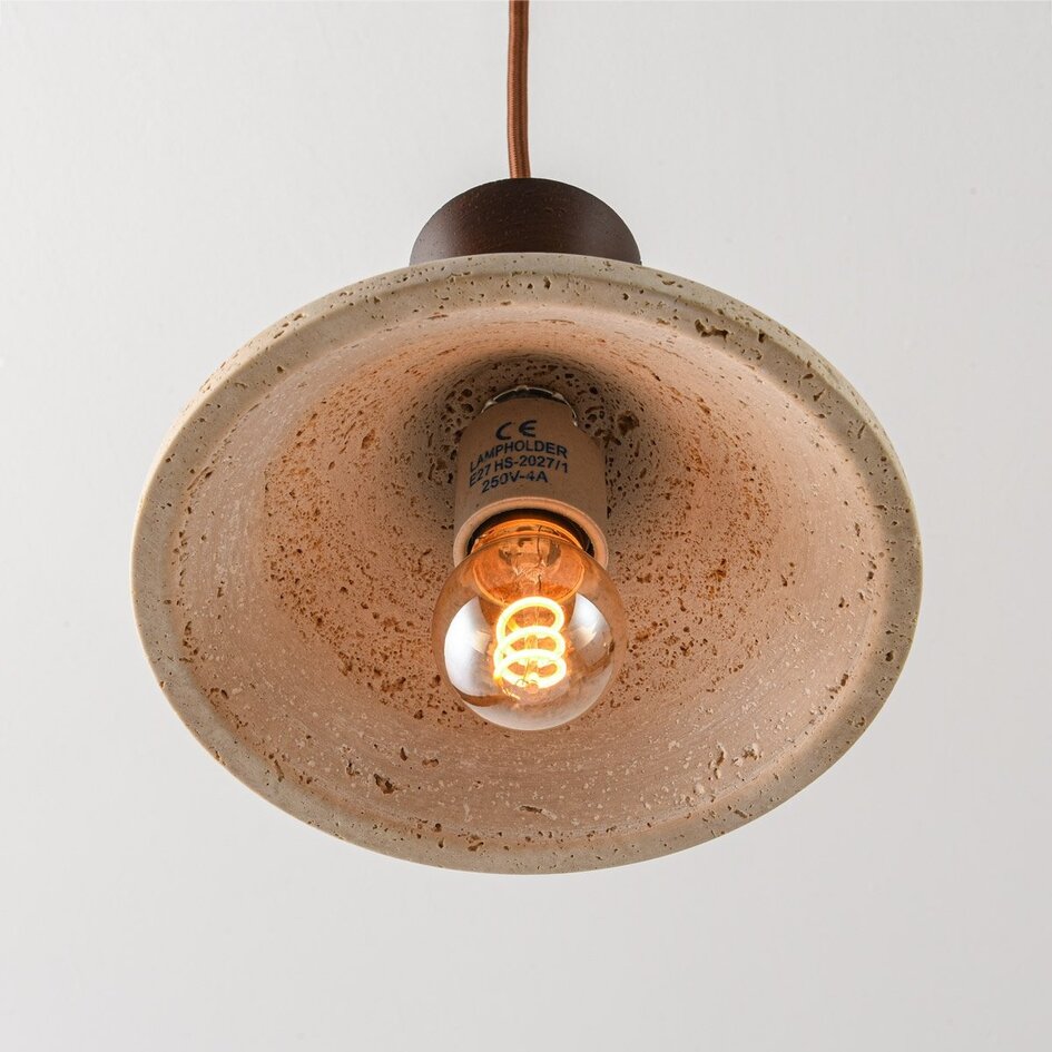 2-lichts Japandi hanglamp Mara van travertin (natuursteen) en hout