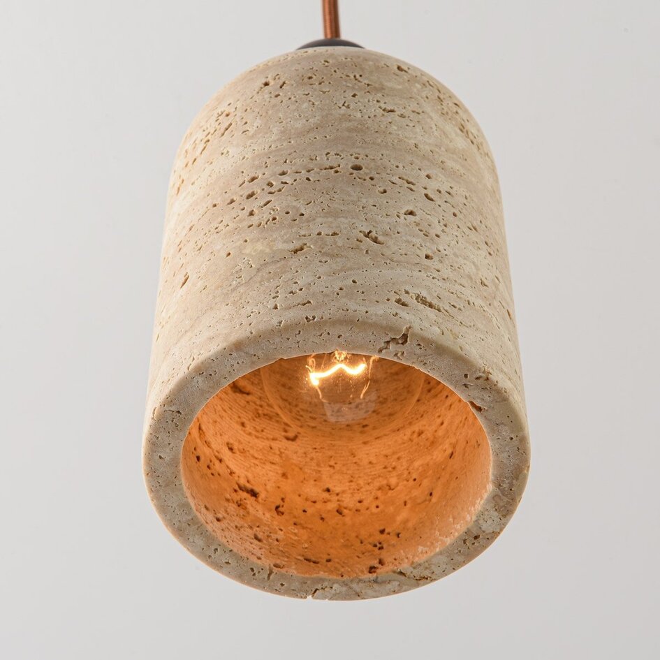 Japandi hanglamp Voro van travertin (natuursteen) en hout, 2-lichts