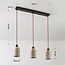 3-lichts Japandi hanglamp Voro van travertin (natuursteen) en hout