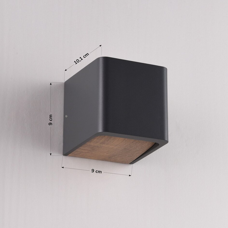 Moderne wandlamp Timber in donkergrijs met houtlook - up & downlight