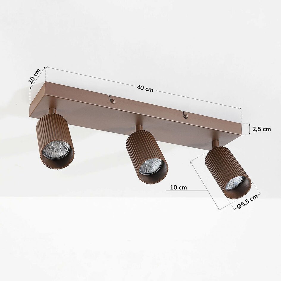 Plafonnier Blaze avec trois spots orientables - marron