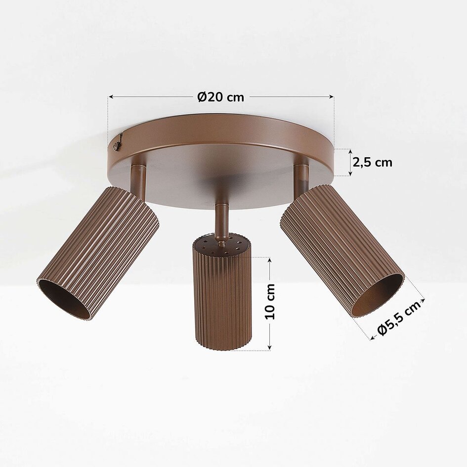 Plafonnier rond Blaze avec 3 spots orientables - marron