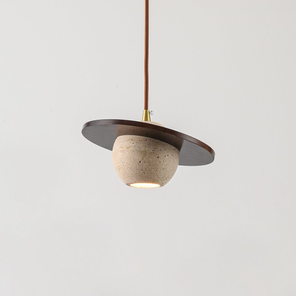 Hanglamp Tona van travertin (natuursteen) en hout