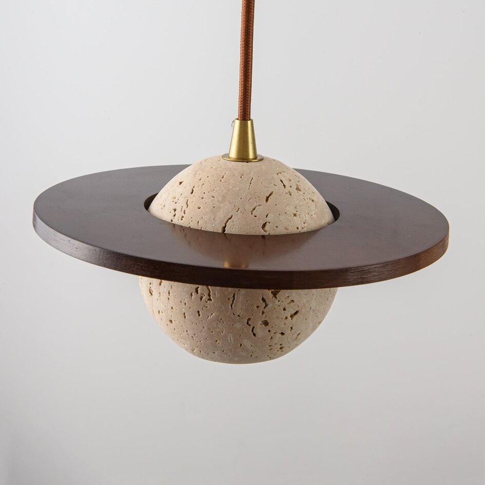 Hanglamp Tona 3-lichts met travertin (natuursteen) en hout