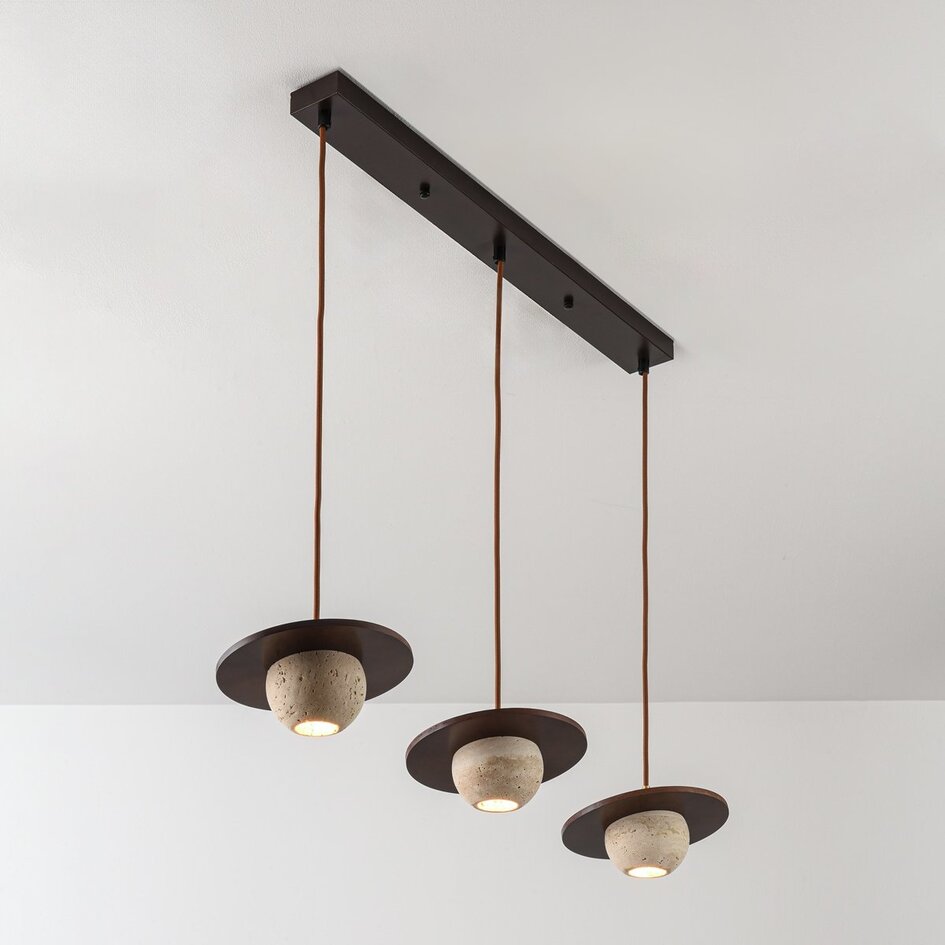 Hanglamp Tona 3-lichts met travertin (natuursteen) en hout