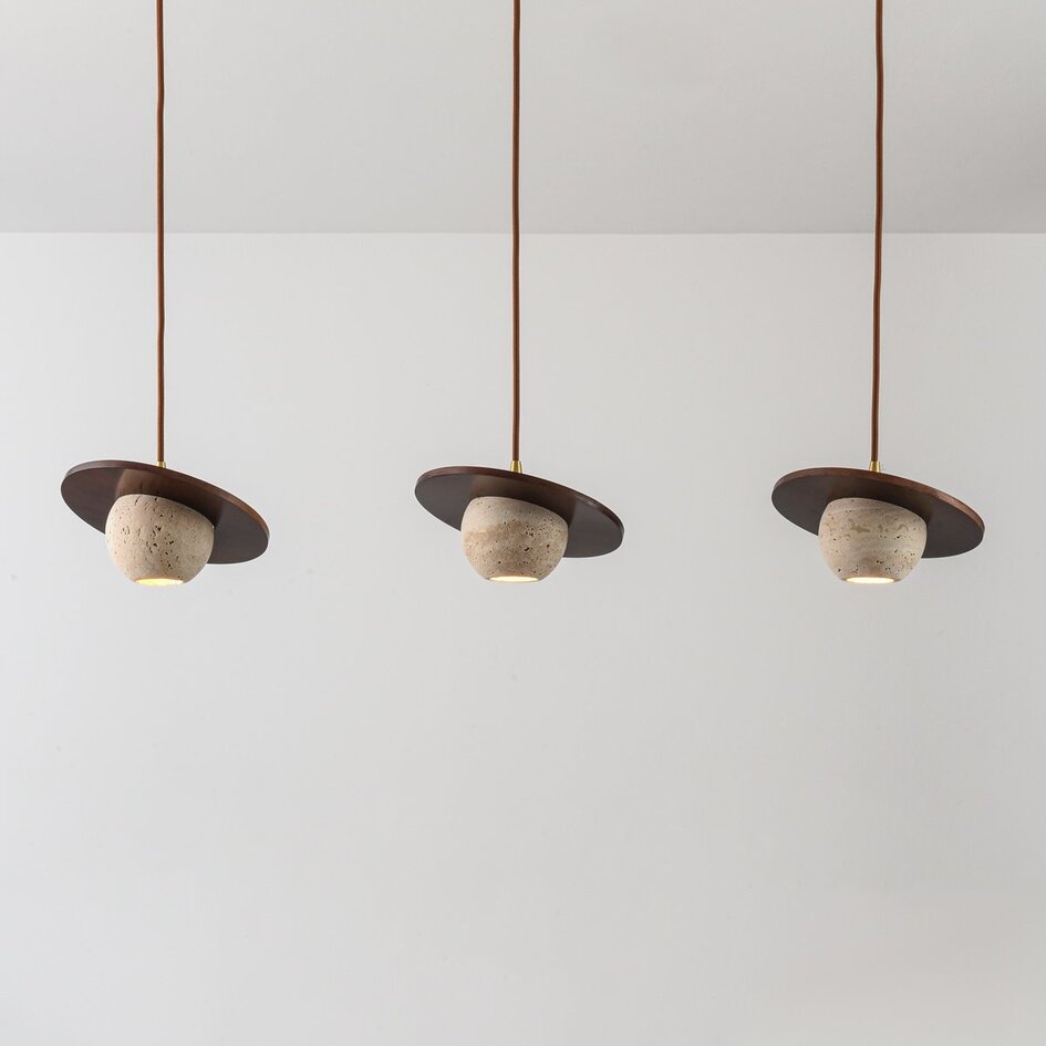 Hanglamp Tona 3-lichts met travertin (natuursteen) en hout