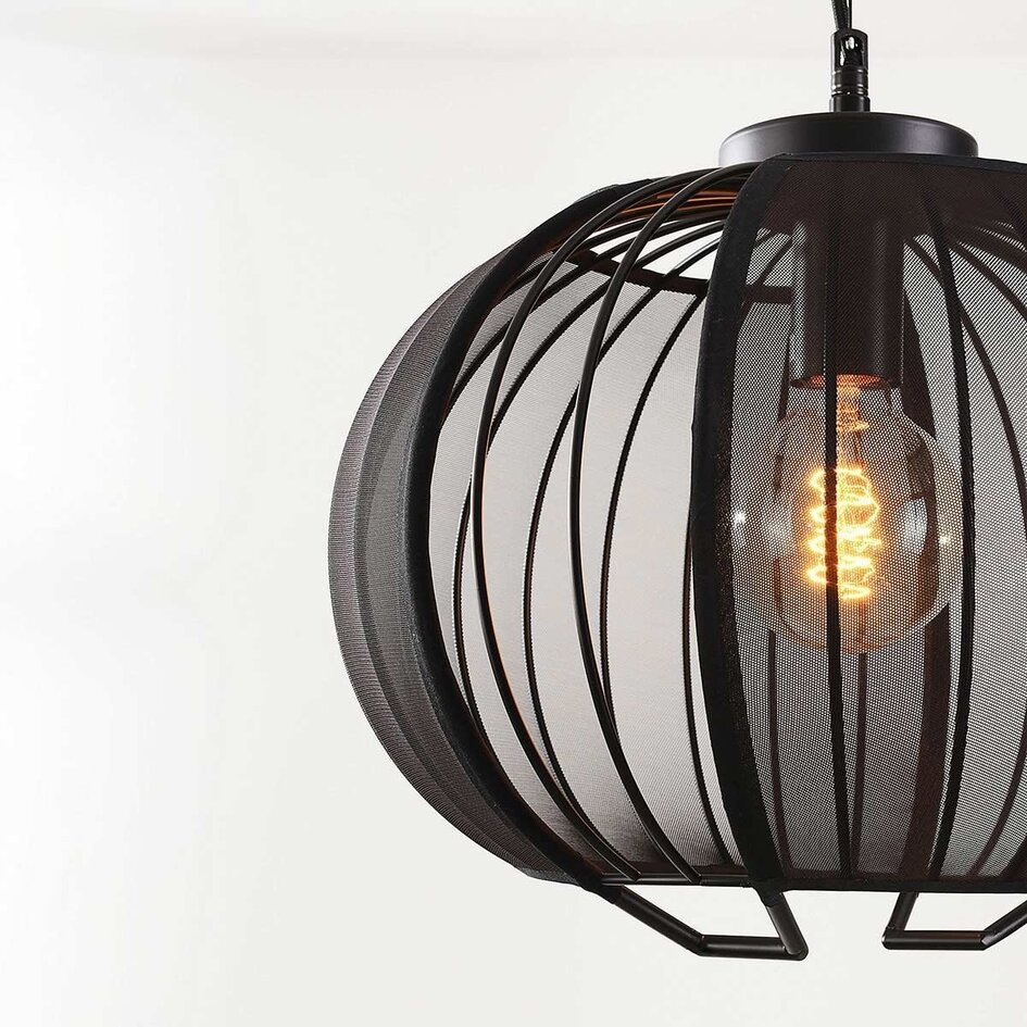 Suspension Lofas avec abat-jour métallique ouvert et lin noir