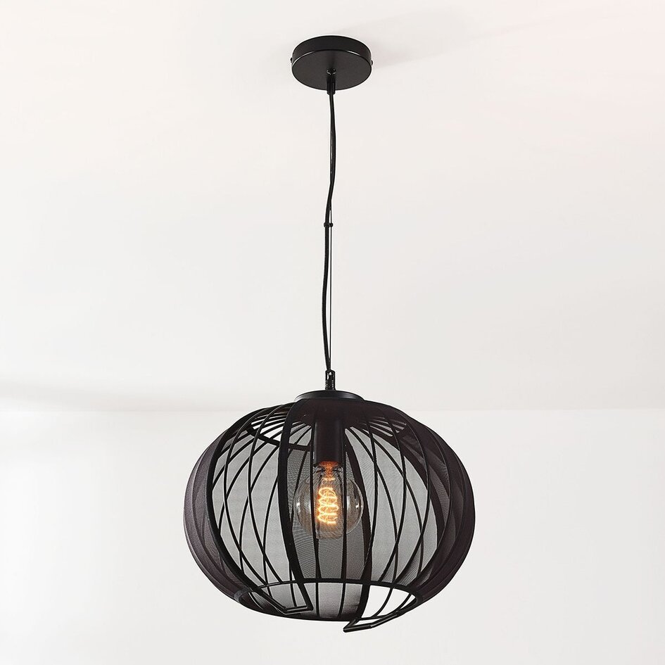 Suspension Lofas - abat-jour en métal ajouré et tissu noir