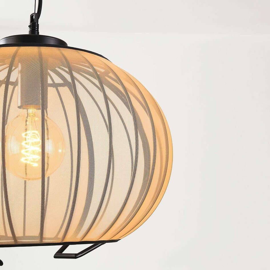 Hanglamp Lofas zwart met open metalen kap en beige linnen