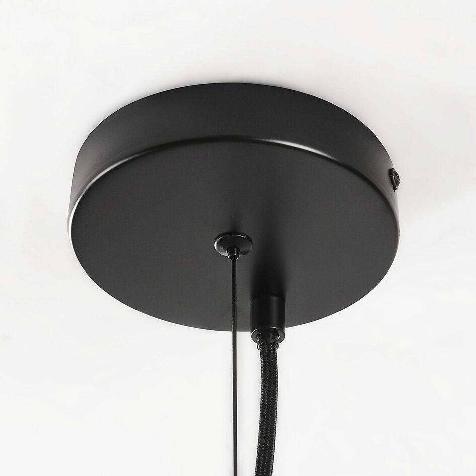 Hanglamp Lofas zwart met open metalen kap en beige linnen