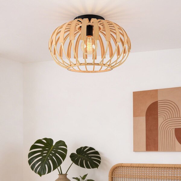Plafondlamp Karo met open bamboe kap