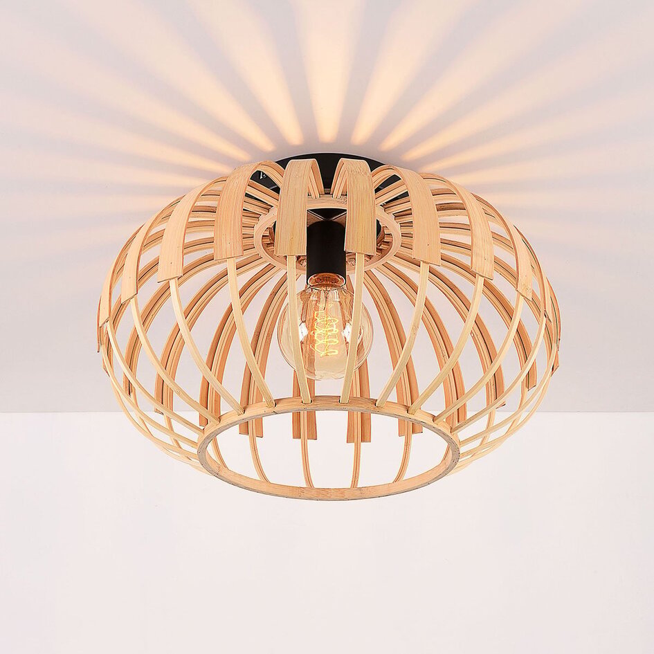 Plafondlamp Karo met open bamboe kap