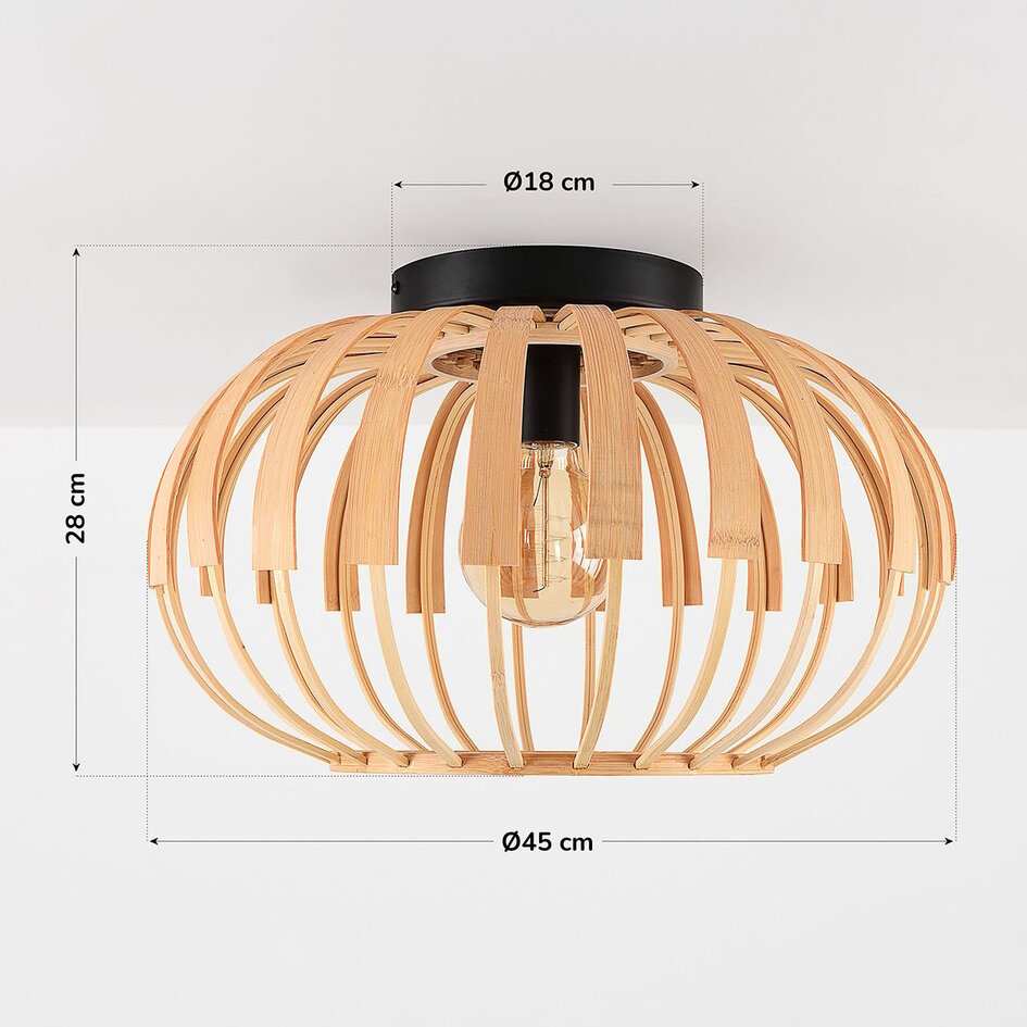 Plafondlamp Karo - open bamboe kap