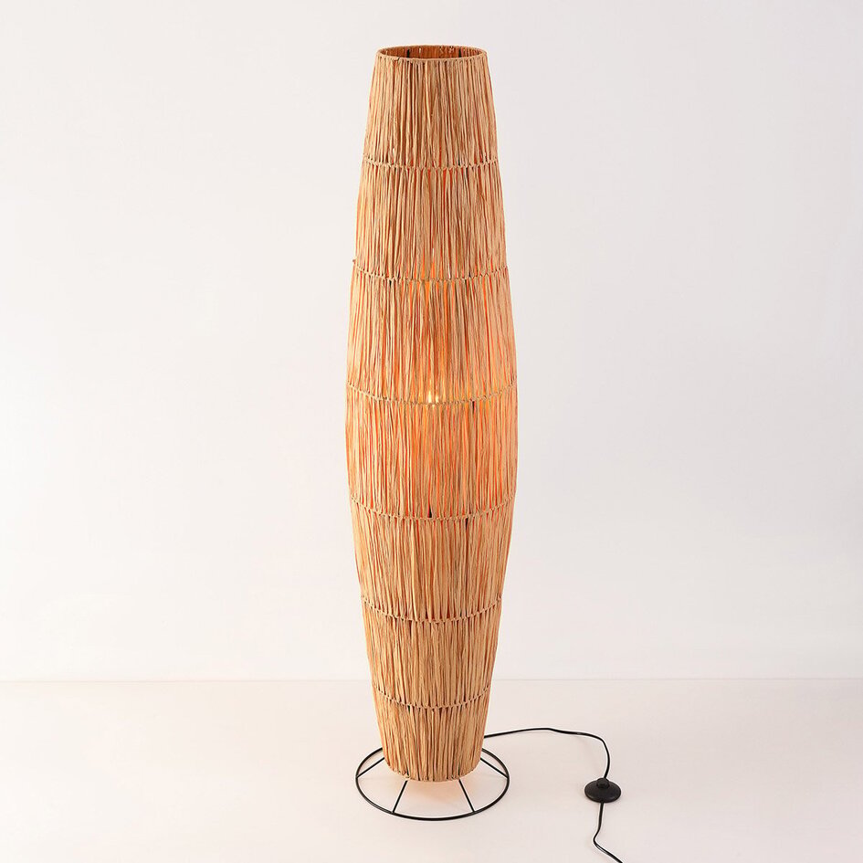 Lampadaire Plecta en papier raphia avec pied métallique noir - 140 cm