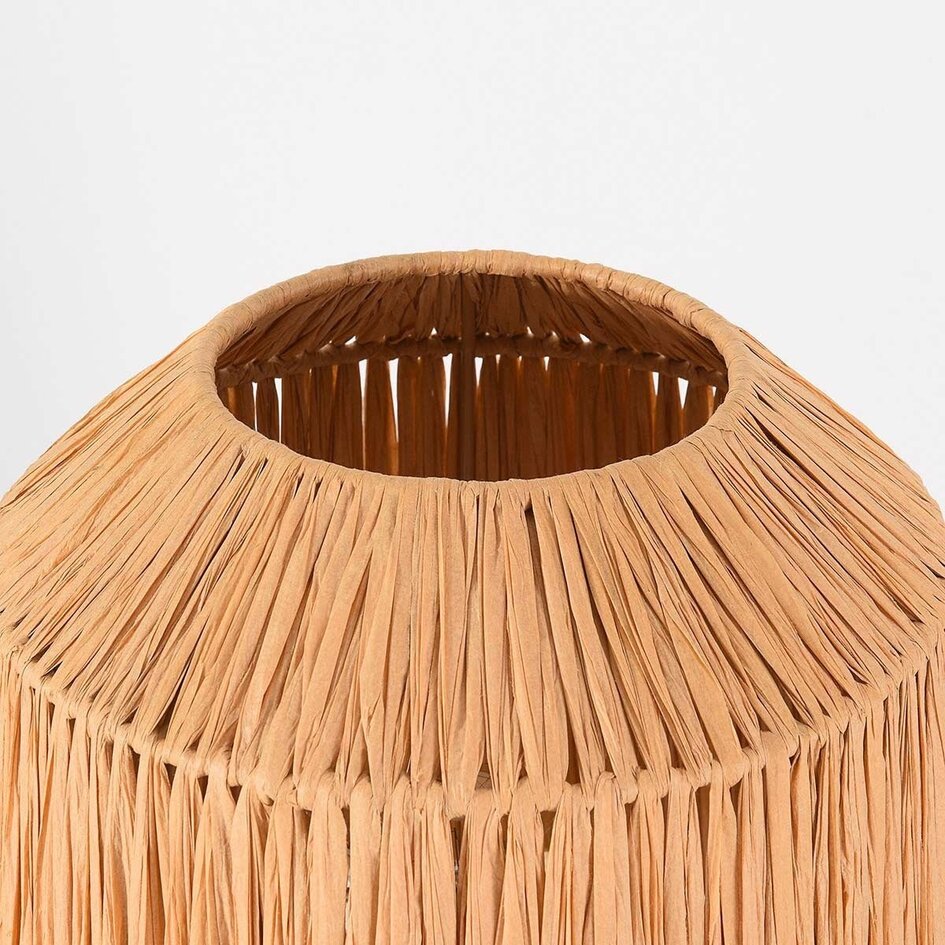 Tafellamp Aruna van raffia papier met beige metalen voet