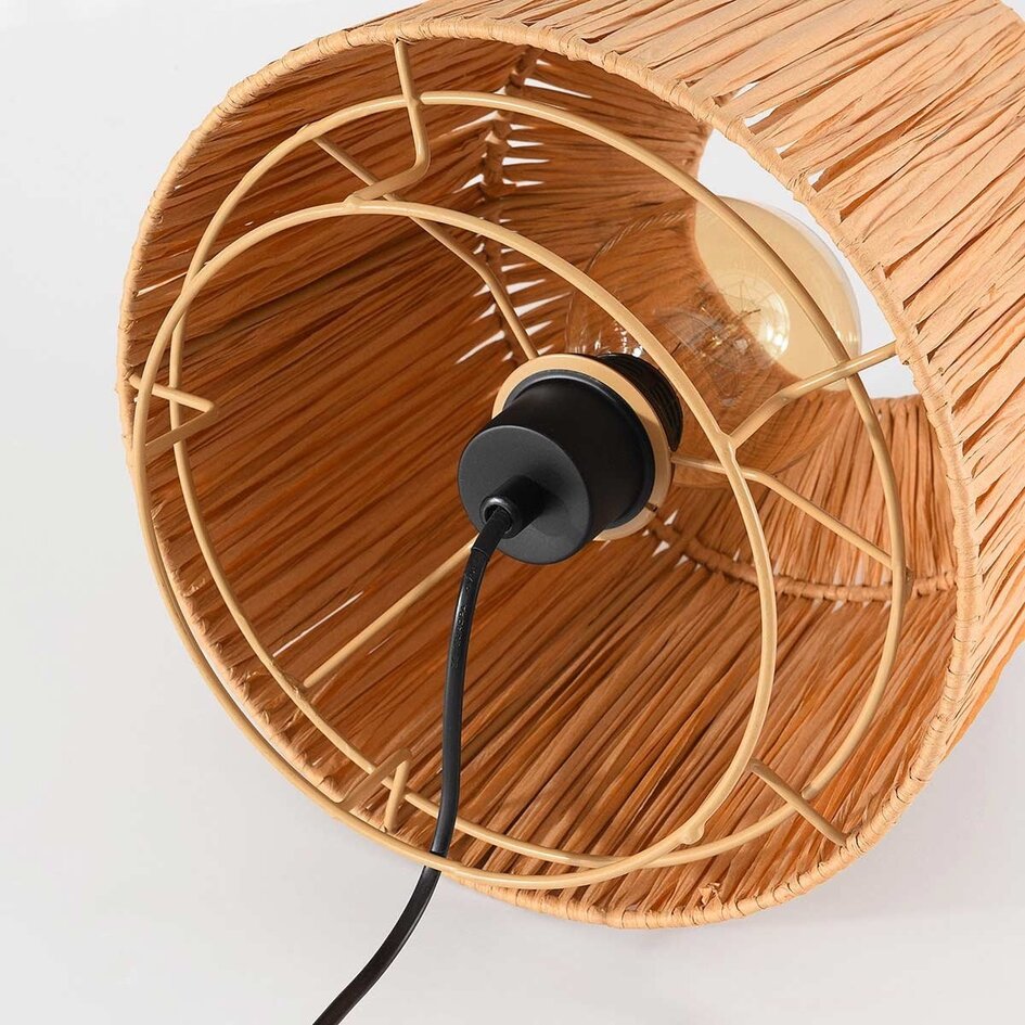 Tafellamp Aruna van raffia papier met beige metalen voet