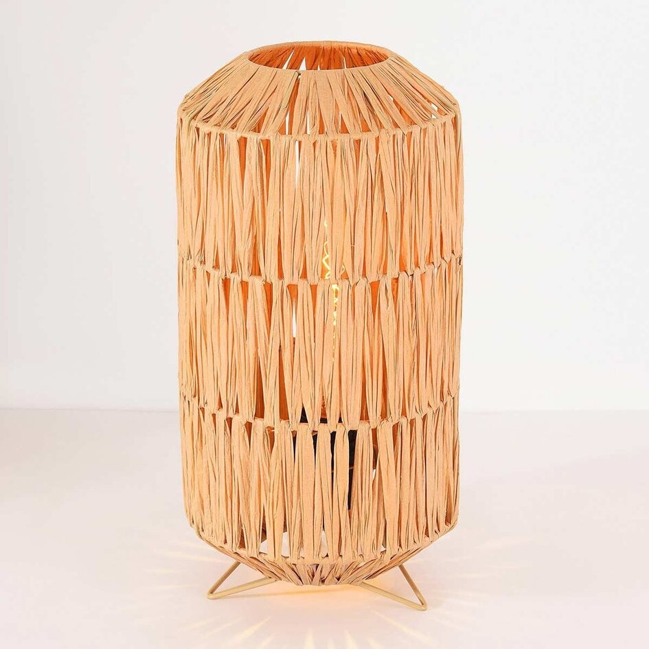 Lampe de table Arena en papier raphia avec pied métallique beige