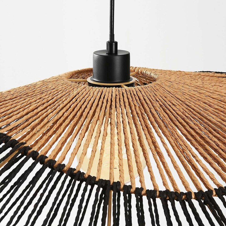 Suspension Ravena en papier tressé noir et naturel