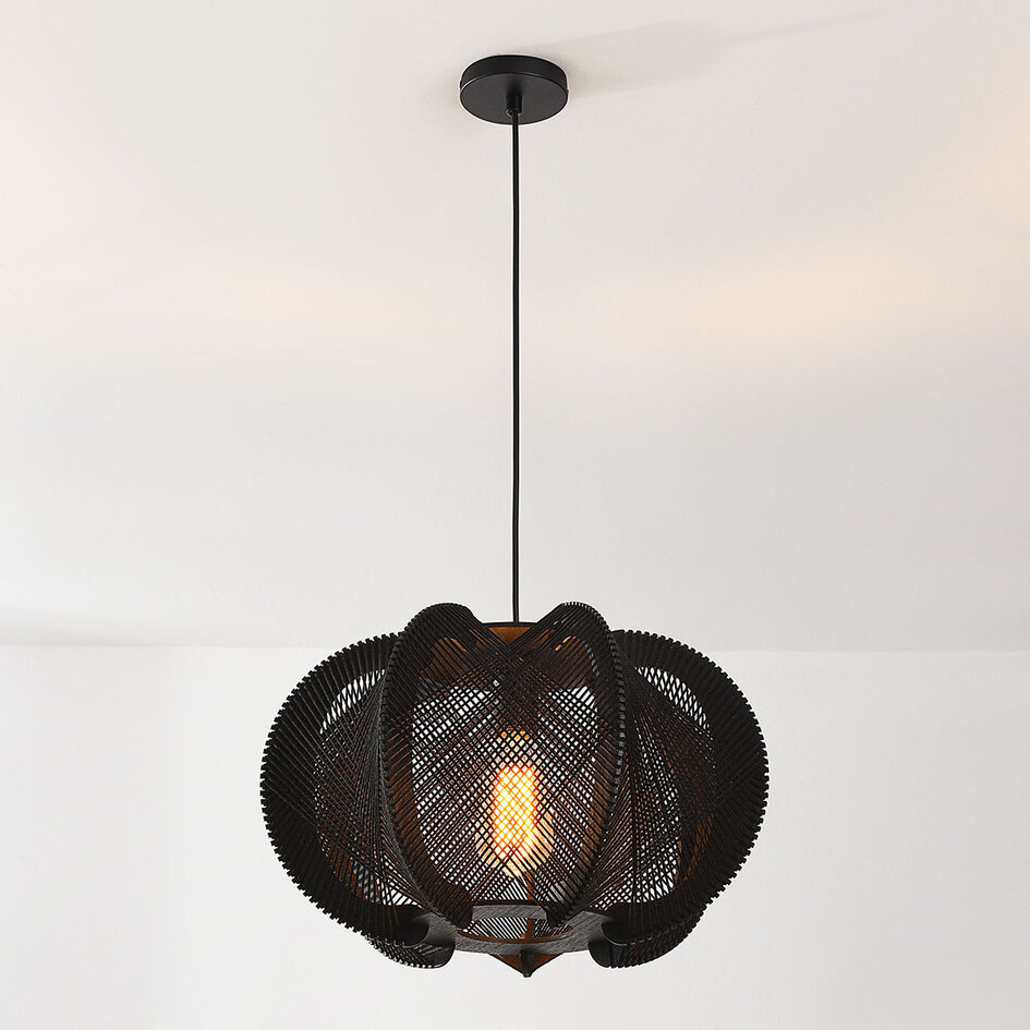 Hanglamp Wildlum van katoentouw in zwart