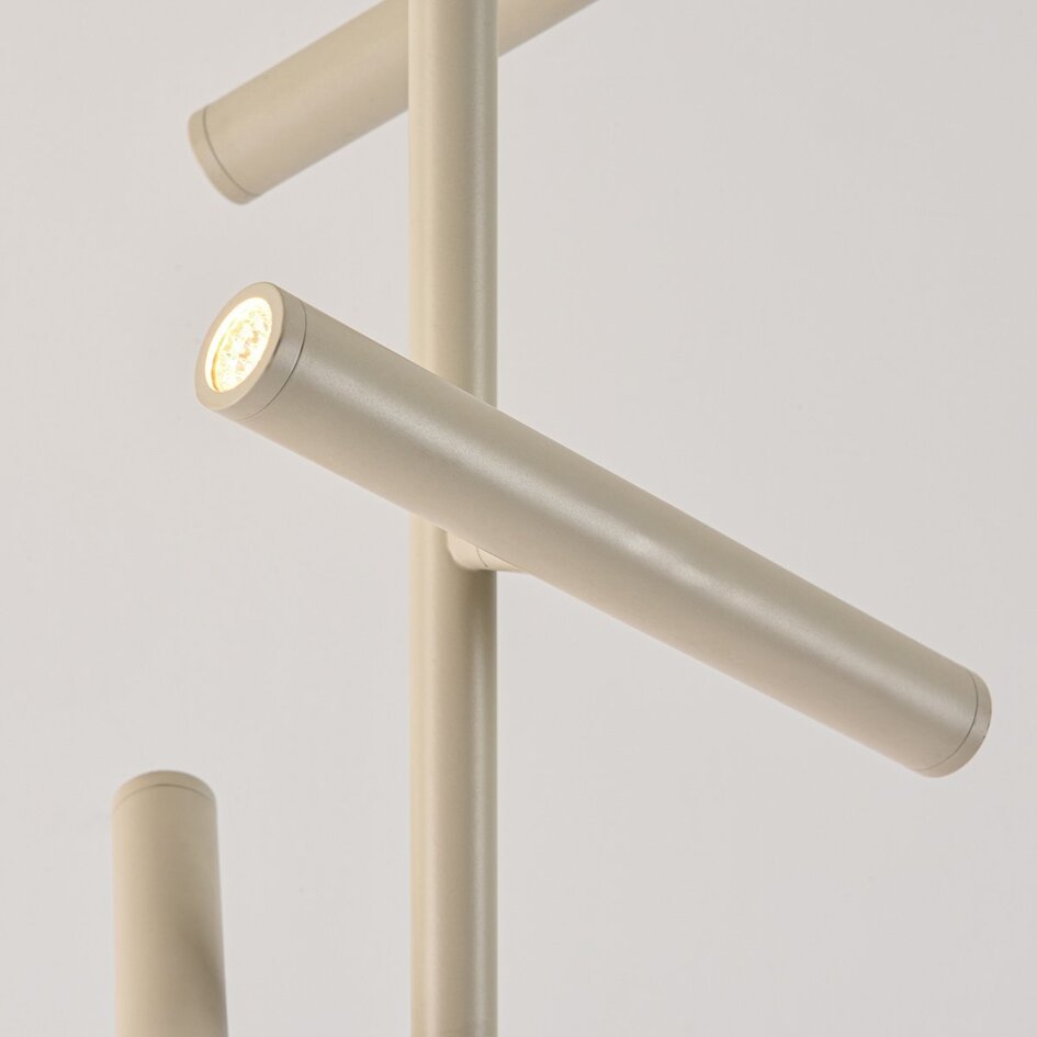 Lampadaire beige Zhan avec trois spots orientables, variateur tactile et éclairage haut/bas