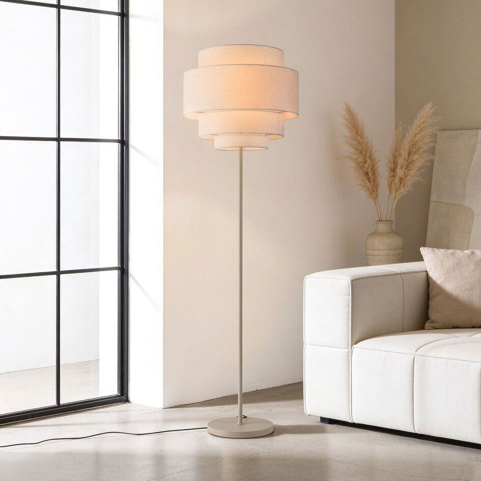 Lampadaire moderne Zhuo beige avec abat-jour en lin