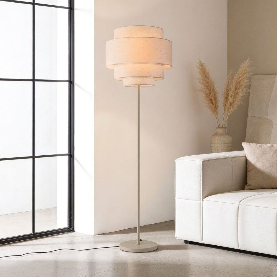 Lampadaire Zhuo avec abat-jour en lin - beige