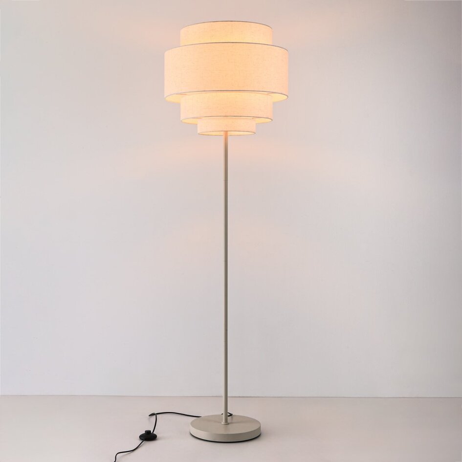 Lampadaire moderne Zhuo beige avec abat-jour en lin