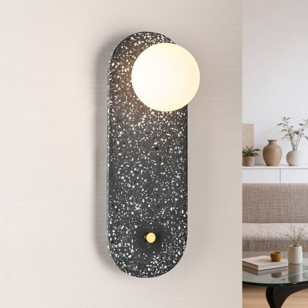 Applique murale Vero en ciment et verre blanc laiteux avec aspect terrazzo gris foncé