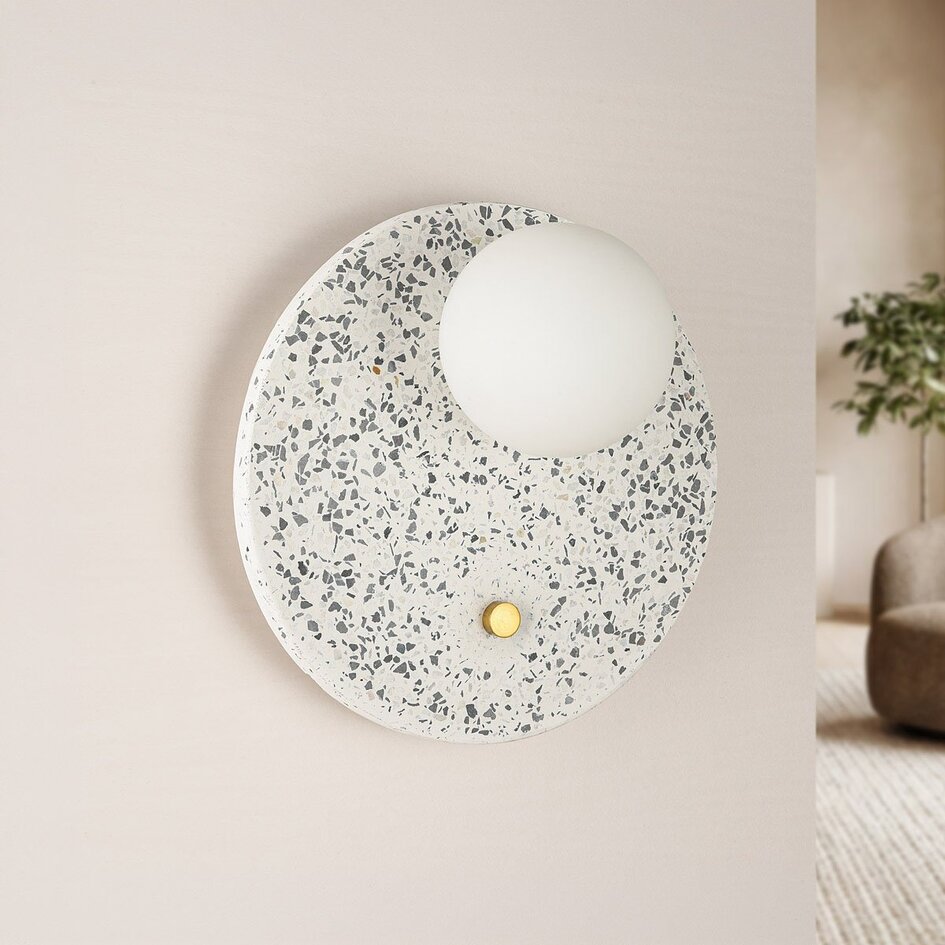 Applique murale Velo en ciment et verre blanc laiteux aspect terrazzo - Copy