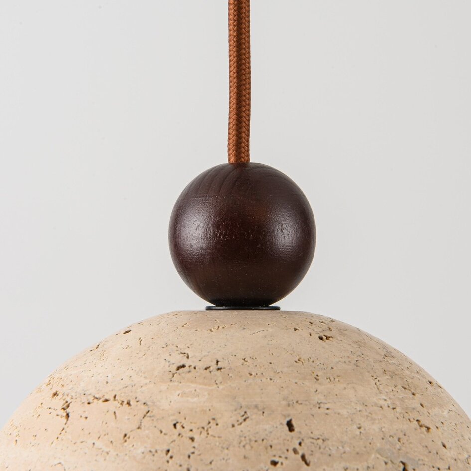 Moderne hanglamp Vara van travertin (natuursteen), hout en melkwit glas, 3-lichts