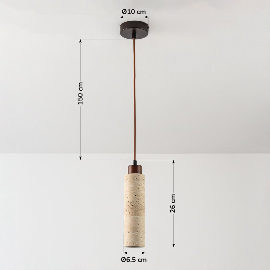 Suspension Oreno - travertin (pierre naturelle) et bois, ampoule incluse