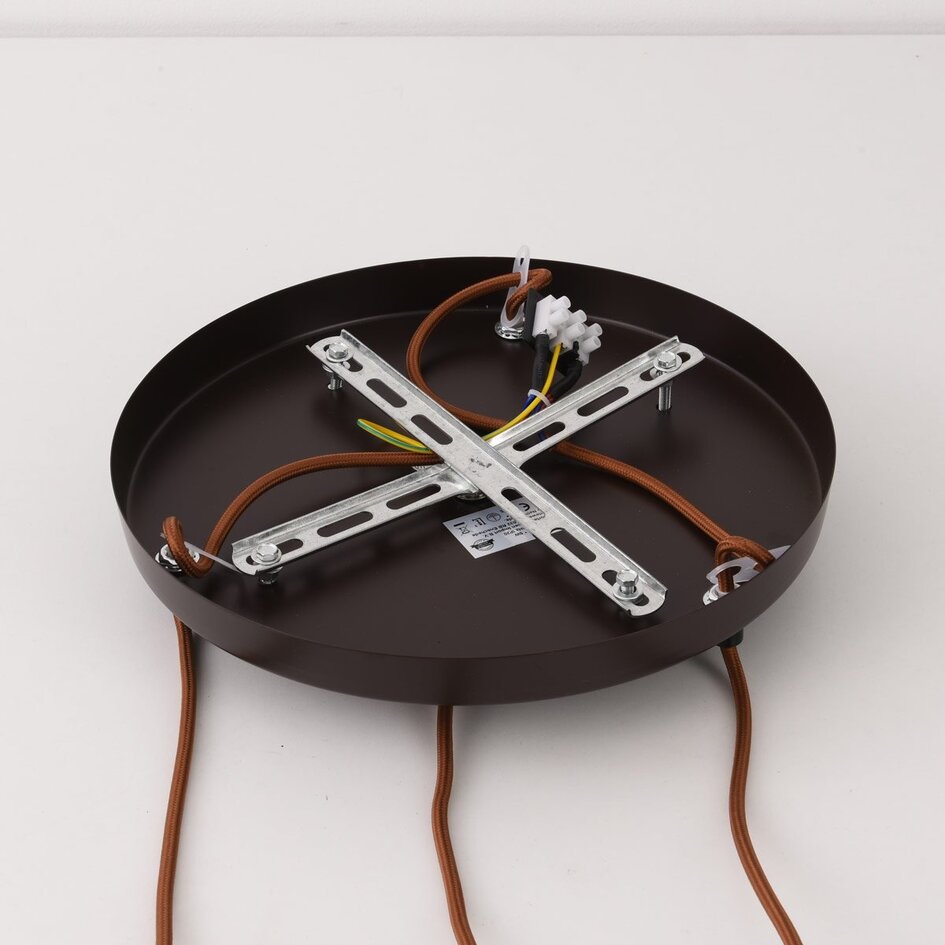 Suspension moderne Vara en travertin (pierre naturelle), bois et verre blanc laiteux, 3 lumières