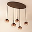 Suspension Nira avec boules en verre brun ombré, 5 lumières