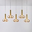 Dimbare hanglamp Valira met amber glas, gouden details en afstandsbediening, 5-lichts