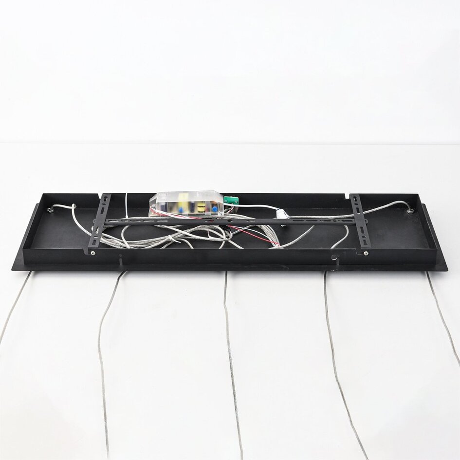 Dimbare hanglamp Valira met amber glas, gouden details en afstandsbediening, 5-lichts