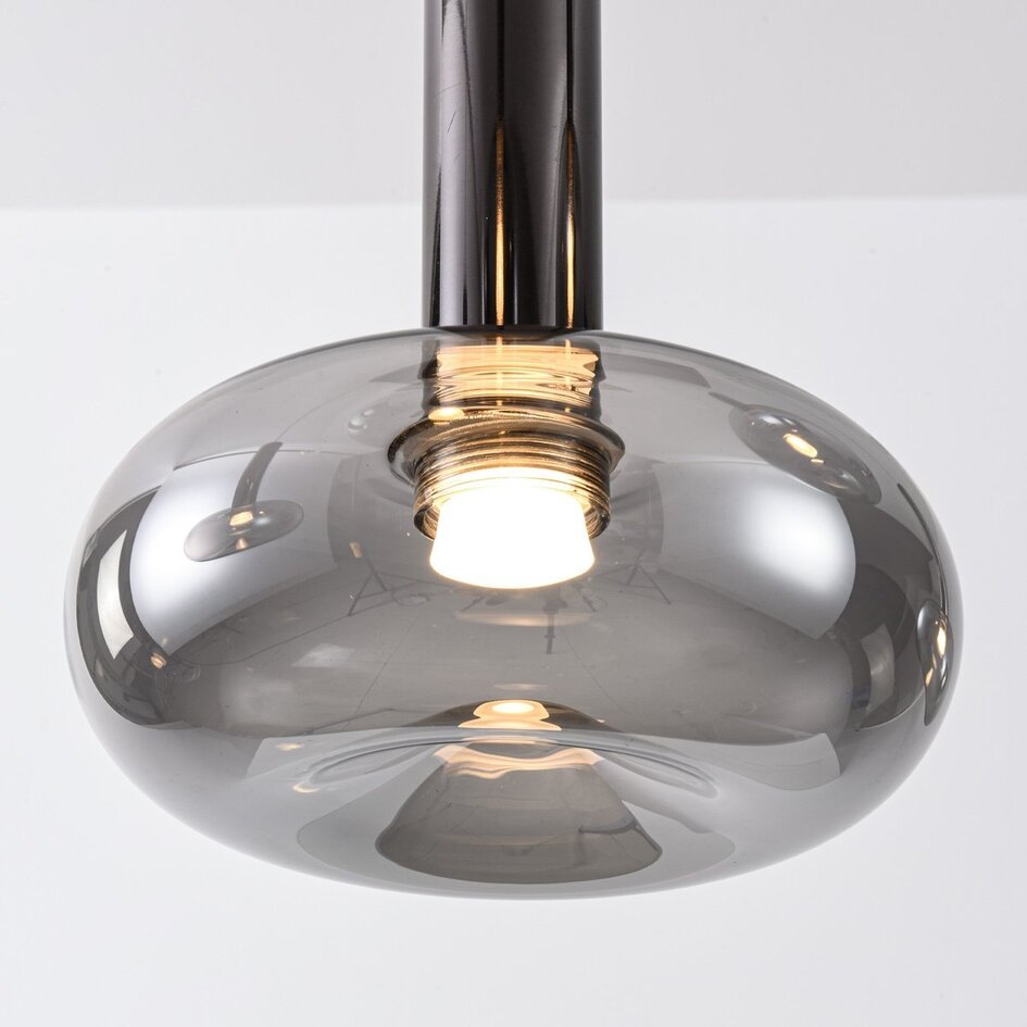 Suspension dimmable Valira en chrome noir avec verre fumé et télécommande, 5 lumières