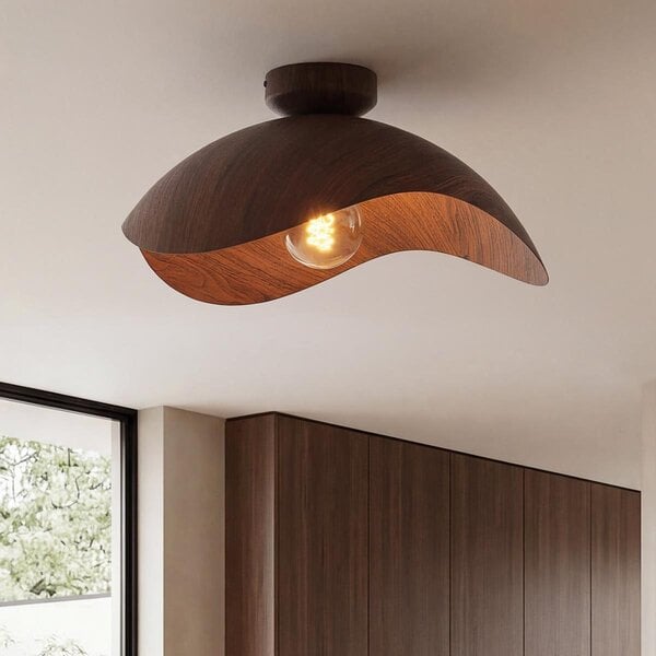 Plafondlamp Casthano Ø46 cm - metaal met walnootlook