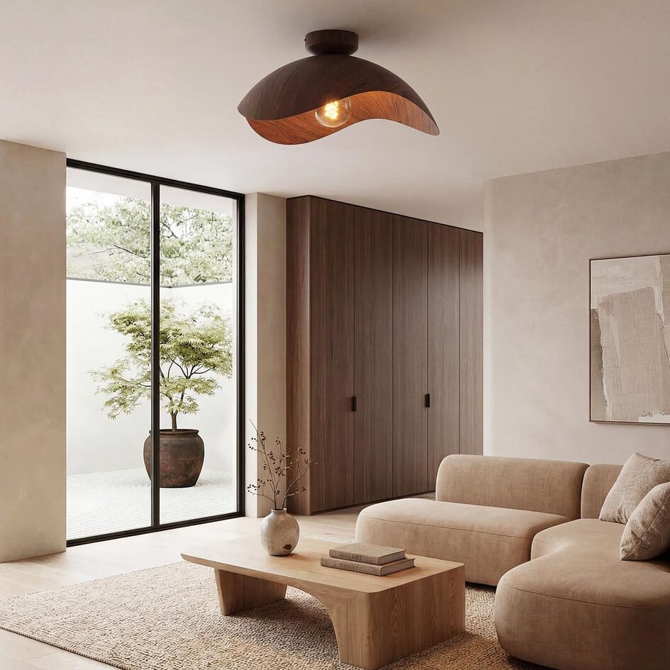 Moderne plafondlamp Casthano van metaal met walnootlook Ø46 cm