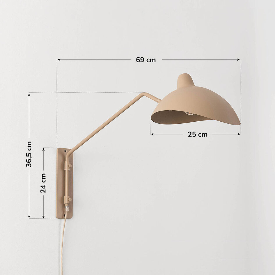 Wandlamp Virello in zandbeige met verstelbare arm en kap