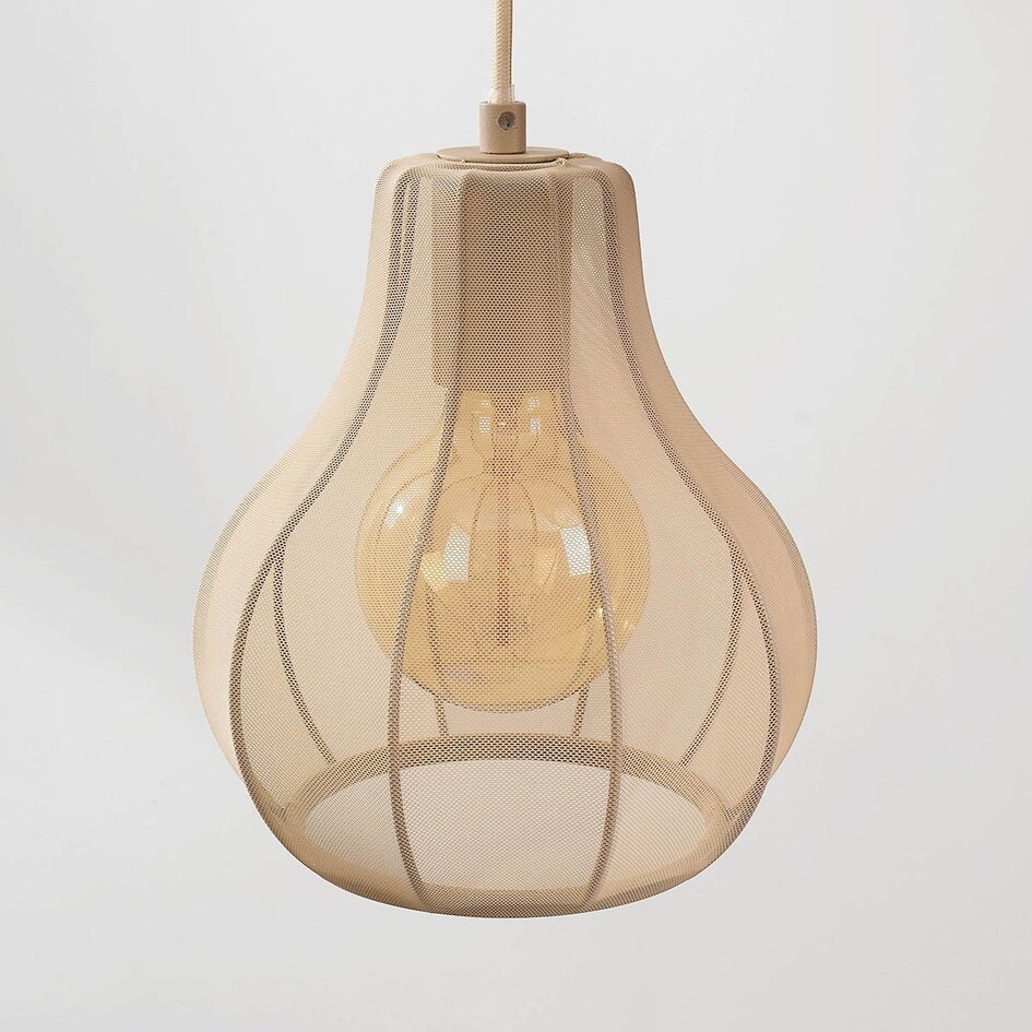 Suspension Japandi 4 lumières Senji taupe sable avec abat-jours en lin