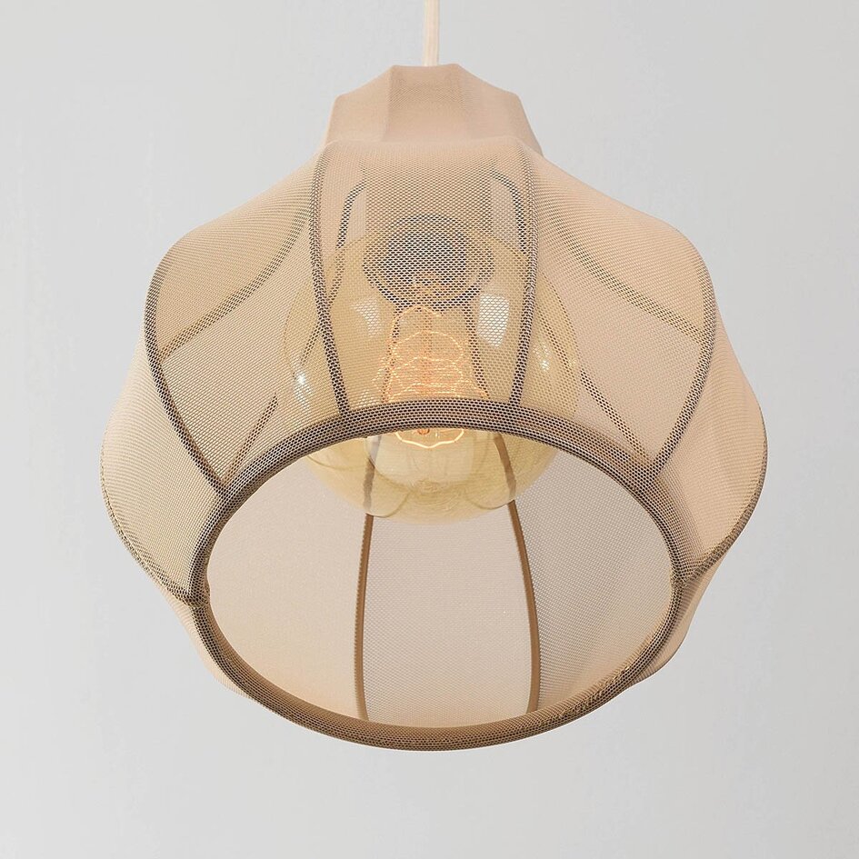 Japandi hanglamp Senji met drie linnen kappen - zandtaupe