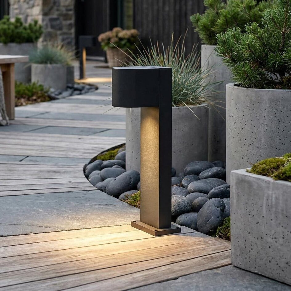 Industriële staande buitenlamp Simone, 30 cm - zwart