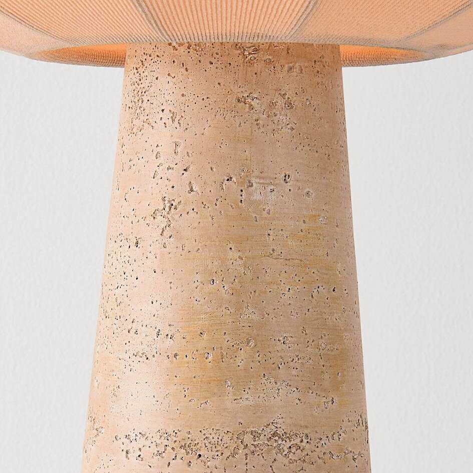Lampe à poser Japandi Merox avec abat-jour en tissu et aspect travertin