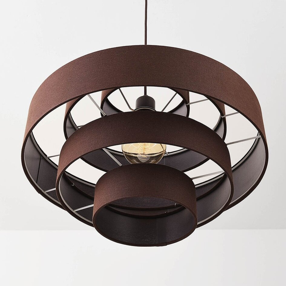 Suspension Zavon avec abat-jour en tissu superposé marron foncé