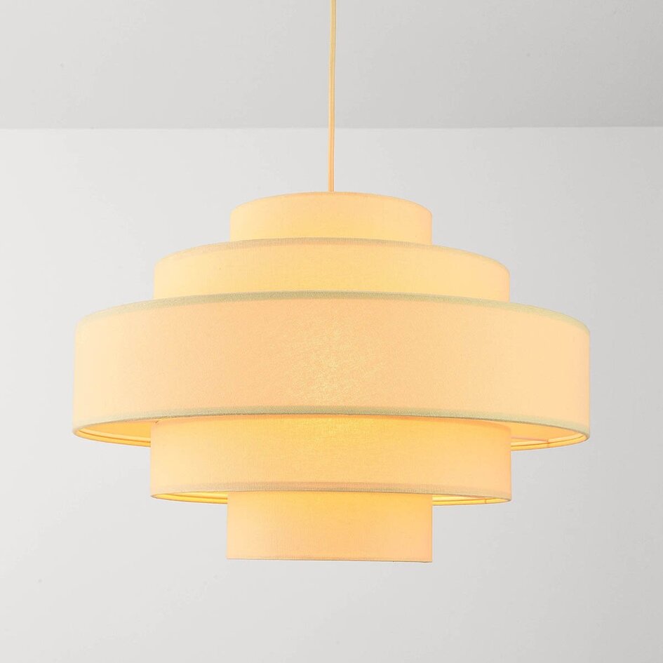 Suspension Zavon avec abat-jour en tissu superposé jaune pâle